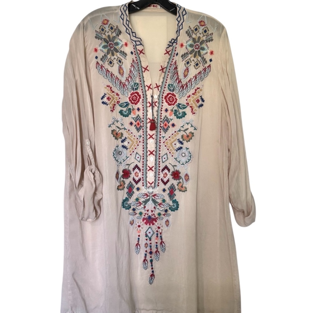Johnny Was Cream Embroidered Tunic, XL